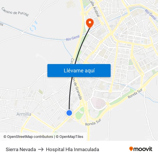 Sierra Nevada to Hospital Hla Inmaculada map