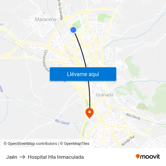 Jaén to Hospital Hla Inmaculada map