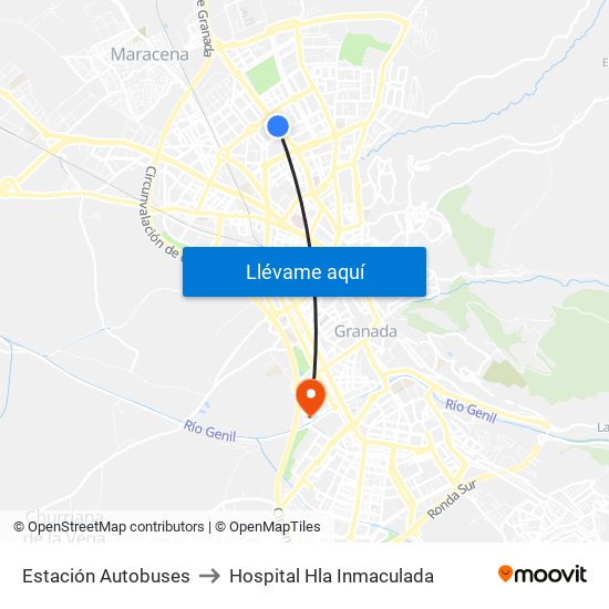 Estación Autobuses to Hospital Hla Inmaculada map