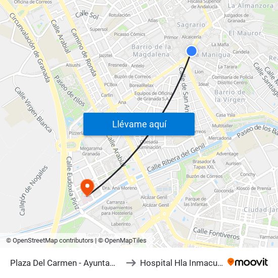 Plaza Del Carmen - Ayuntamiento to Hospital Hla Inmaculada map