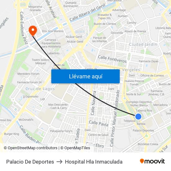 Palacio De Deportes to Hospital Hla Inmaculada map