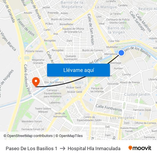 Paseo De Los Basilios 1 to Hospital Hla Inmaculada map