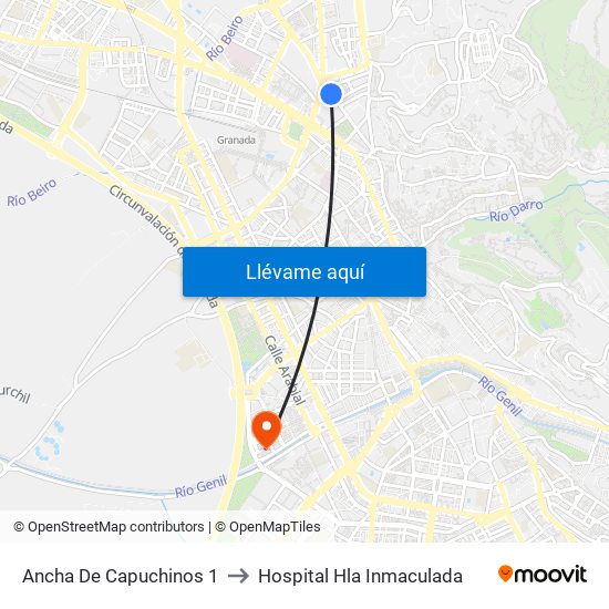 Ancha De Capuchinos 1 to Hospital Hla Inmaculada map