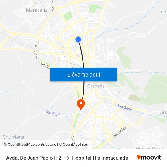 Avda. De Juan Pablo II 2 to Hospital Hla Inmaculada map