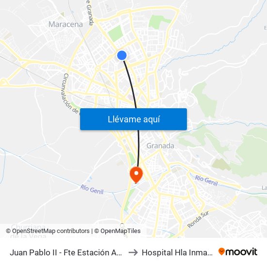 Juan Pablo II - Fte Estación Autobuses to Hospital Hla Inmaculada map