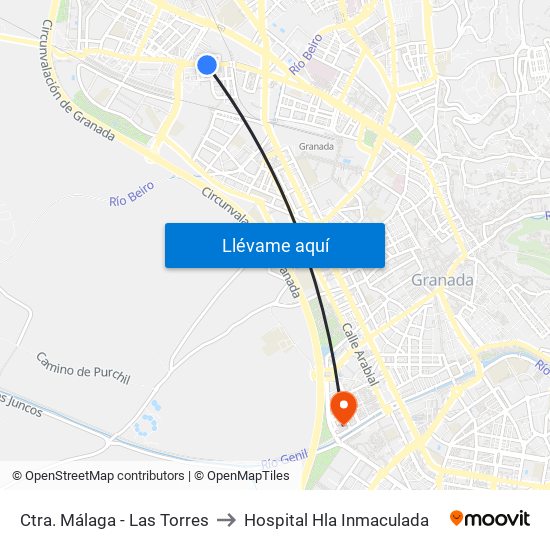 Ctra. Málaga - Las Torres to Hospital Hla Inmaculada map