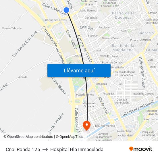 Cno. Ronda 125 to Hospital Hla Inmaculada map