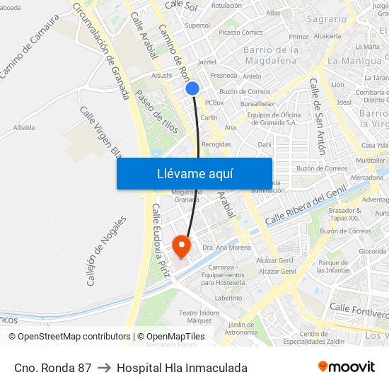 Cno. Ronda 87 to Hospital Hla Inmaculada map