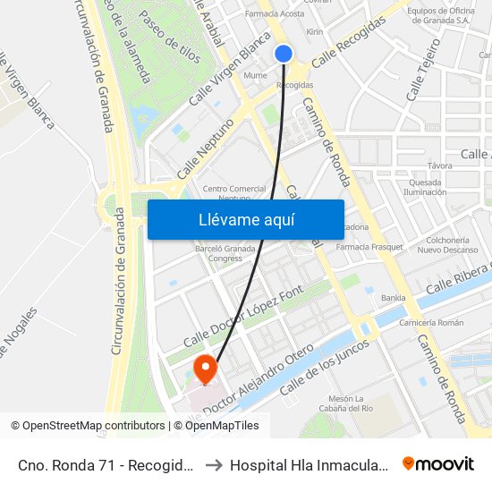 Cno. Ronda 71 - Recogidas to Hospital Hla Inmaculada map