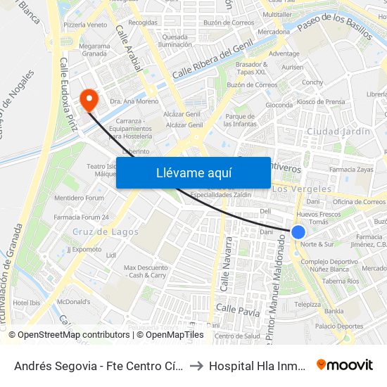 Andrés Segovia - Fte Centro Cívico Zaidín to Hospital Hla Inmaculada map