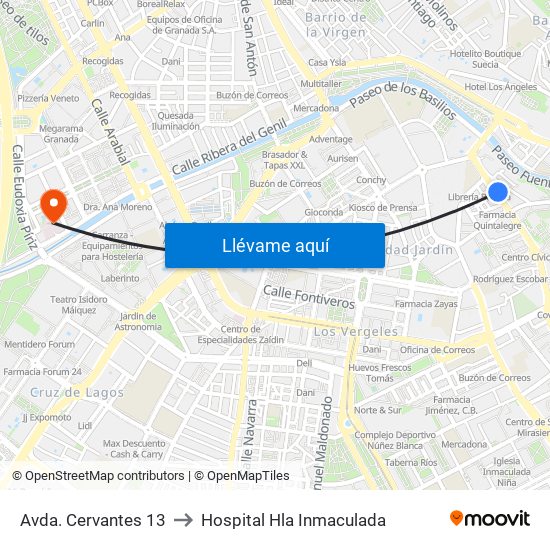 Avda. Cervantes 13 to Hospital Hla Inmaculada map