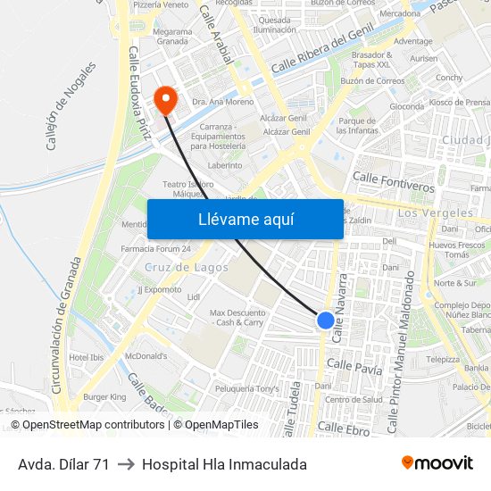 Avda. Dílar 71 to Hospital Hla Inmaculada map