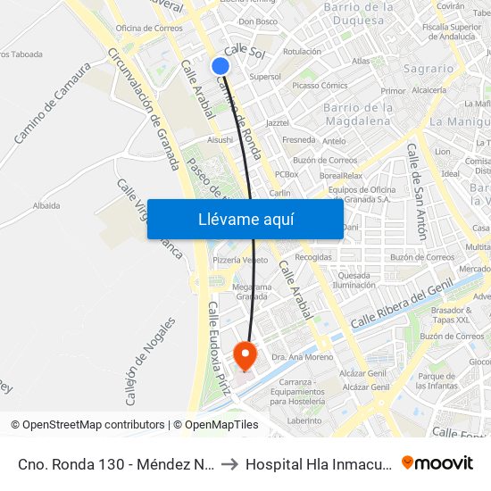 Cno. Ronda 130 - Méndez Núñez to Hospital Hla Inmaculada map