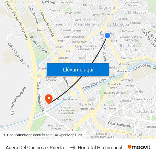 Acera Del Casino 5 - Puerta Real to Hospital Hla Inmaculada map