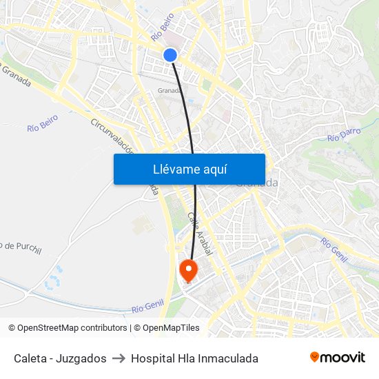 Caleta - Juzgados to Hospital Hla Inmaculada map
