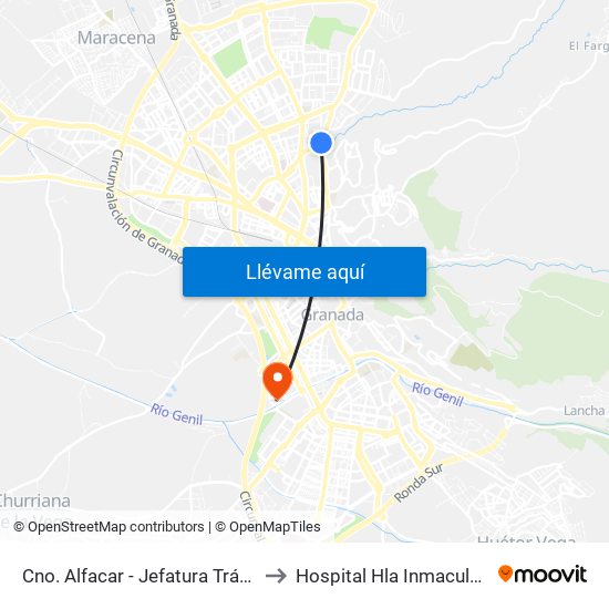 Cno. Alfacar - Jefatura Tráfico to Hospital Hla Inmaculada map
