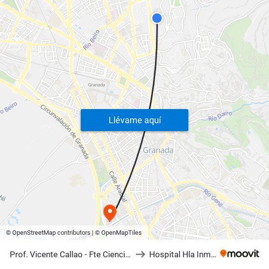 Prof. Vicente Callao - Fte Ciencias Educación to Hospital Hla Inmaculada map