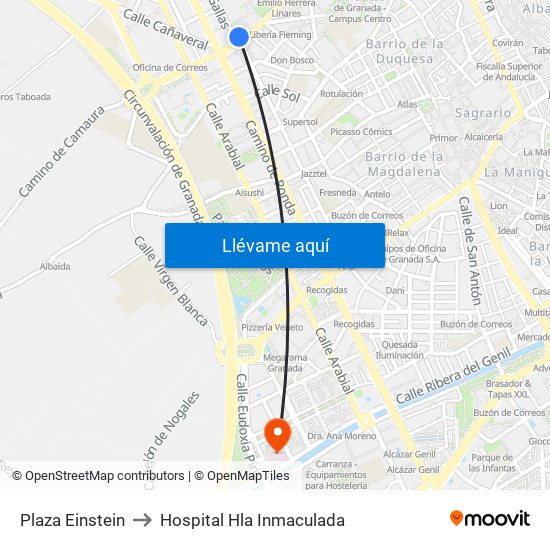 Plaza Einstein to Hospital Hla Inmaculada map