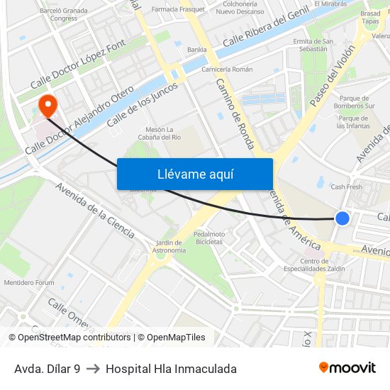 Avda. Dílar 9 to Hospital Hla Inmaculada map