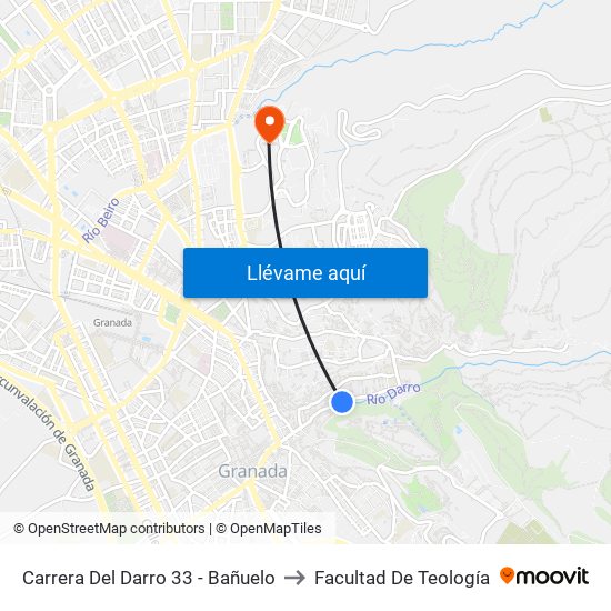 Carrera Del Darro 33 - Bañuelo to Facultad De Teología map