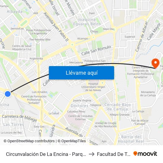 Circunvalación De La Encina - Parque La Rosaleda to Facultad De Teología map