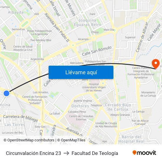 Circunvalación Encina 23 to Facultad De Teología map