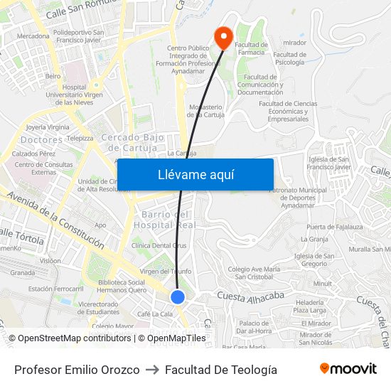 Profesor Emilio Orozco to Facultad De Teología map