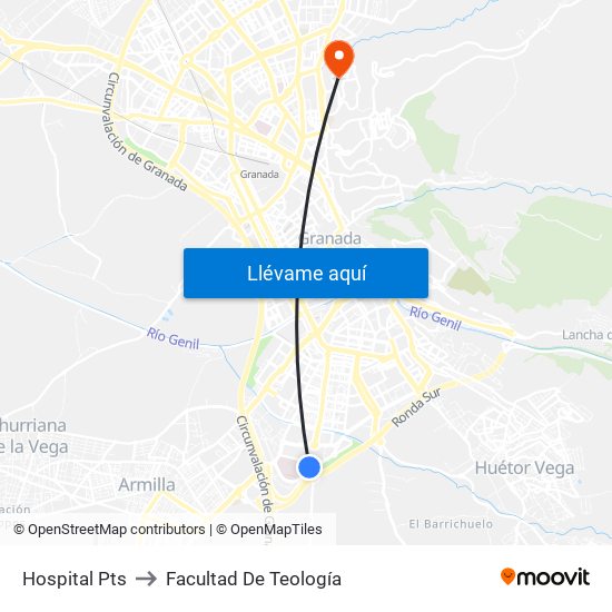 Hospital Pts to Facultad De Teología map