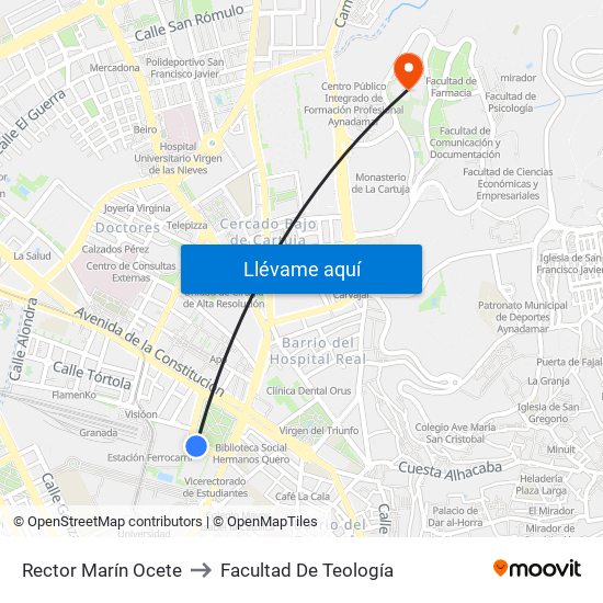 Rector Marín Ocete to Facultad De Teología map