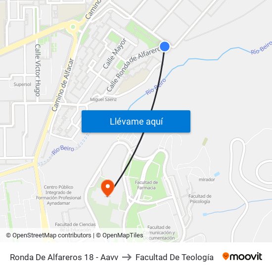 Ronda De Alfareros 18 - Aavv to Facultad De Teología map