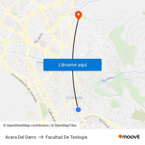 Acera Del Darro to Facultad De Teología map