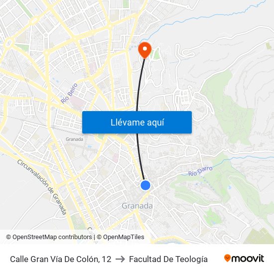 Calle Gran Vía De Colón, 12 to Facultad De Teología map