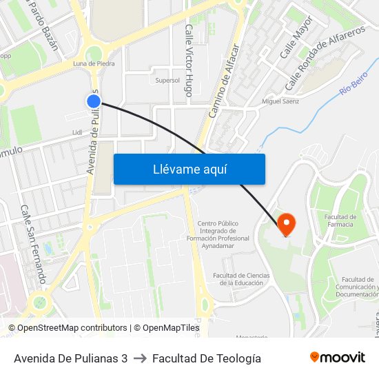 Avenida De Pulianas 3 to Facultad De Teología map