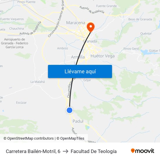 Carretera Bailén-Motril, 6 to Facultad De Teología map