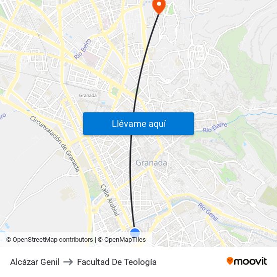 Alcázar Genil to Facultad De Teología map