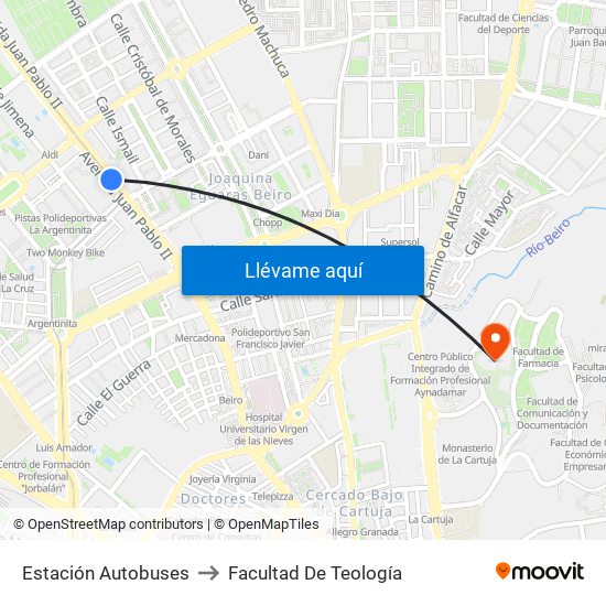 Estación Autobuses to Facultad De Teología map