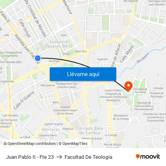 Juan Pablo II - Fte 23 to Facultad De Teología map