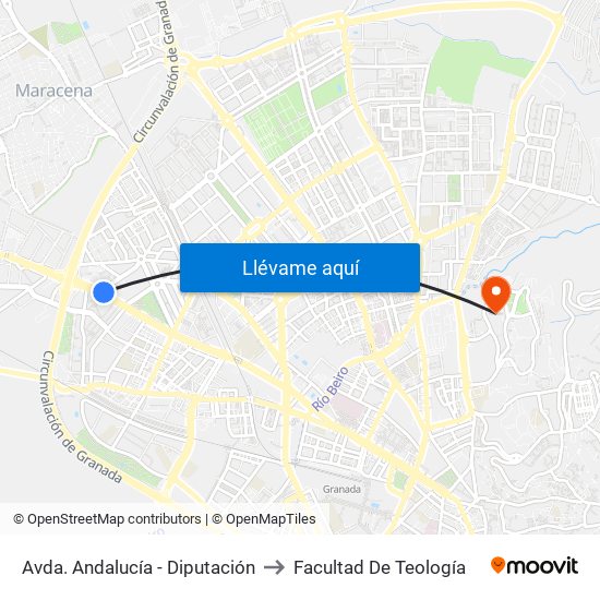 Avda. Andalucía - Diputación to Facultad De Teología map