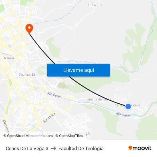 Cenes De La Vega 3 to Facultad De Teología map