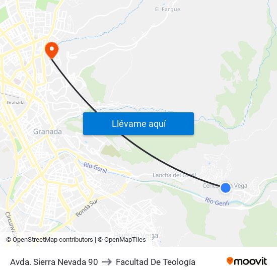 Avda. Sierra Nevada 90 to Facultad De Teología map