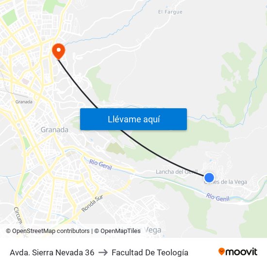 Avda. Sierra Nevada 36 to Facultad De Teología map