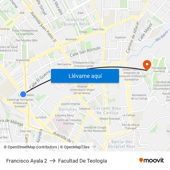 Francisco Ayala 2 to Facultad De Teología map