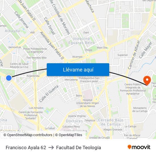 Francisco Ayala 62 to Facultad De Teología map