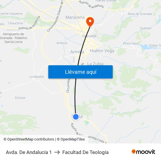 Avda. De Andalucía 1 to Facultad De Teología map