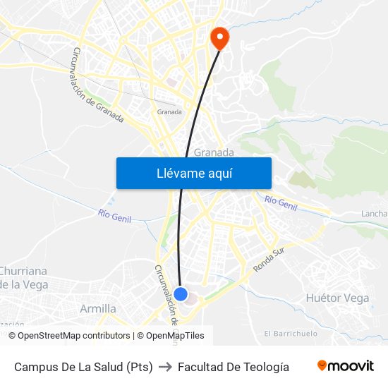 Campus De La Salud (Pts) to Facultad De Teología map
