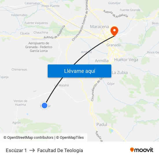 Escúzar 1 to Facultad De Teología map