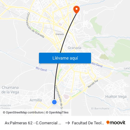 Av.Palmeras 62 - C.Comercial Nevada to Facultad De Teología map
