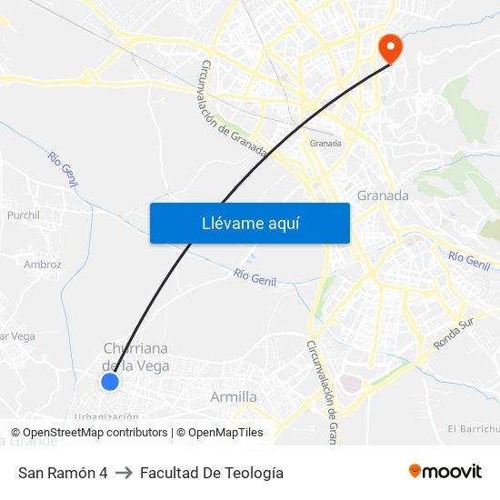 San Ramón 4 to Facultad De Teología map