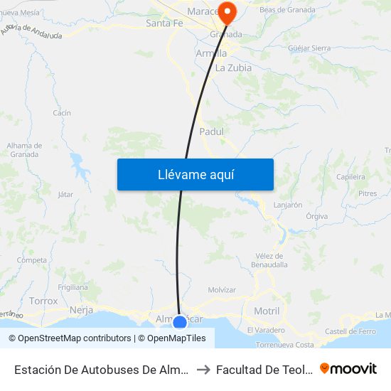 Estación De Autobuses De Almuñécar to Facultad De Teología map