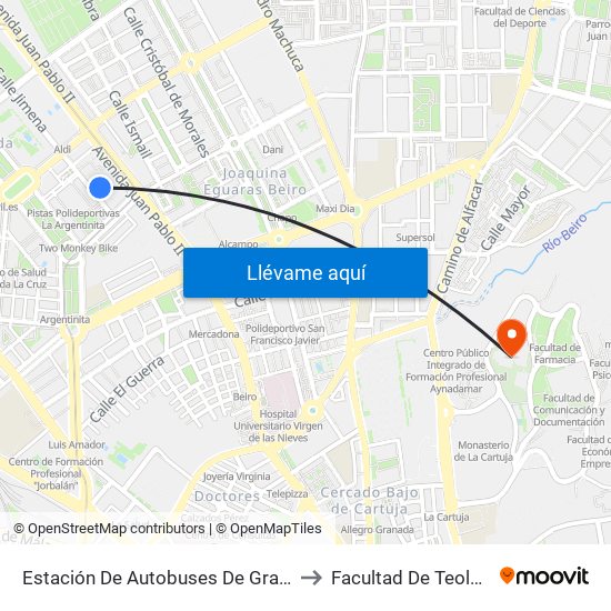 Estación De Autobuses De Granada to Facultad De Teología map